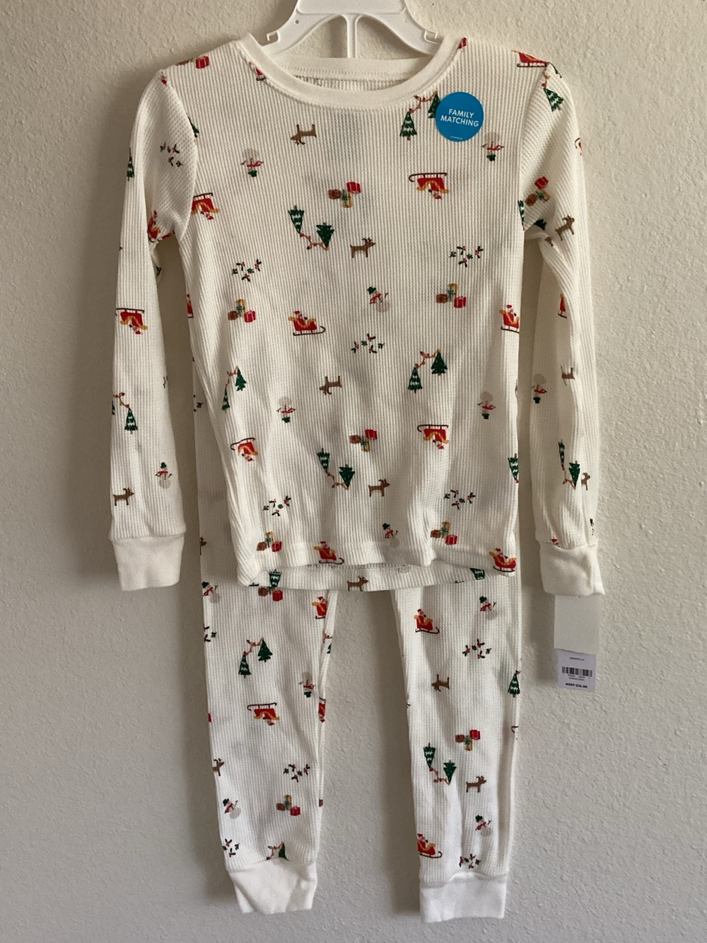 Carter's Cream Holiday Waffle Knit Pajama Set with Red & Green Print